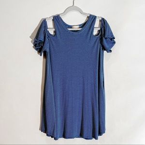 Altar’d State Blue and White ribbed cold shoulder dress